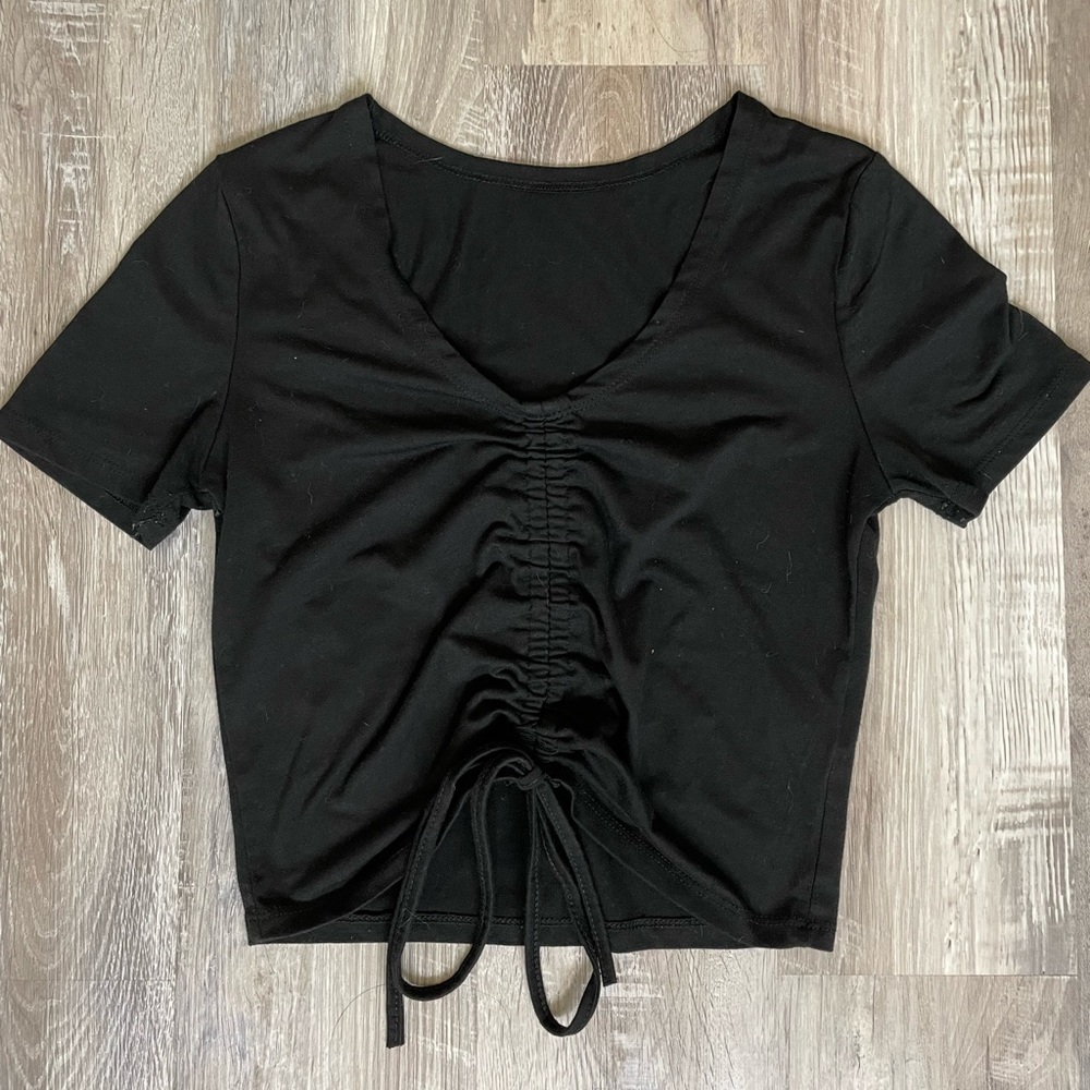 Shein, drawstring black crop top (small)